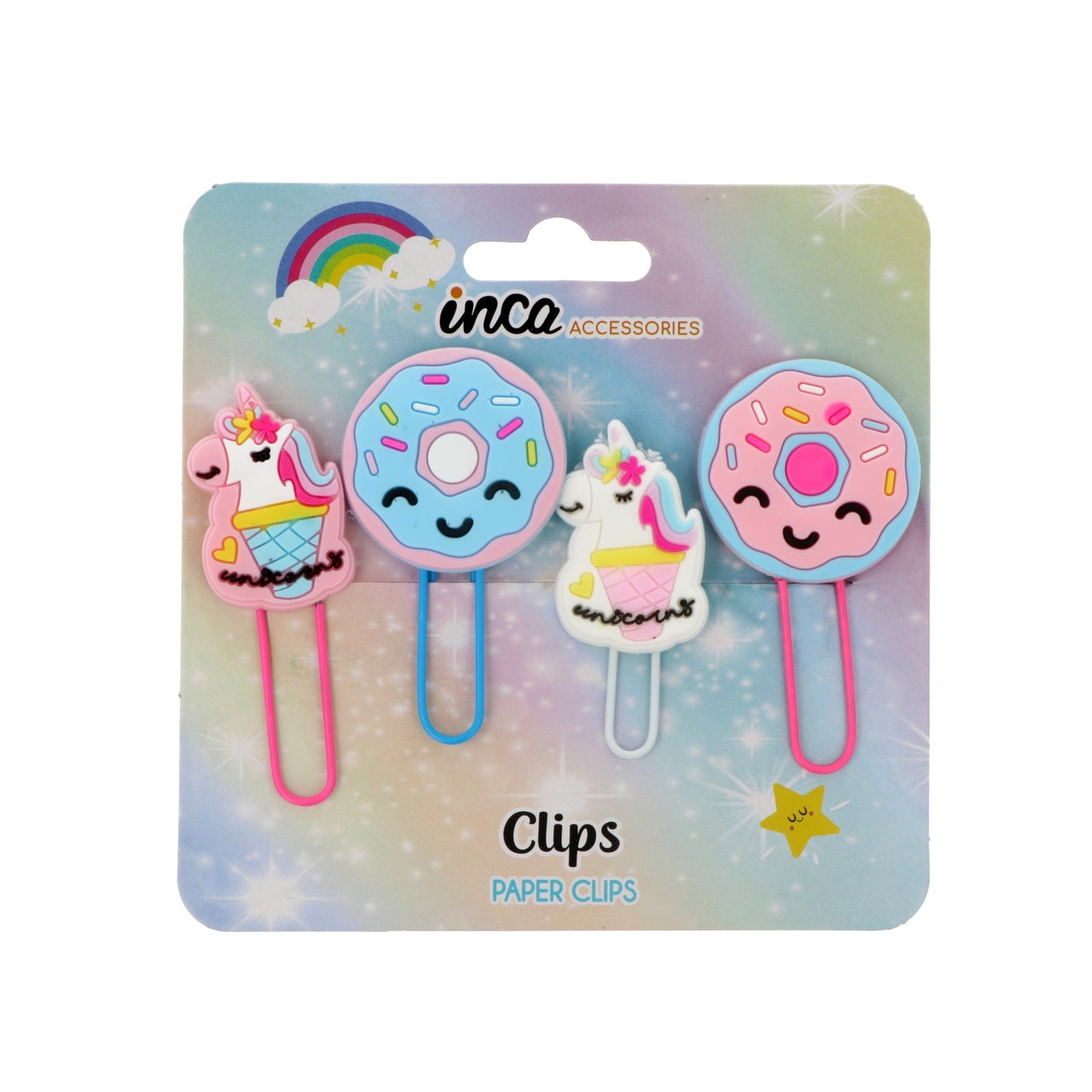 Set 4 Clips Grandes Sujetapapel - Metal - Unicornio y Donut