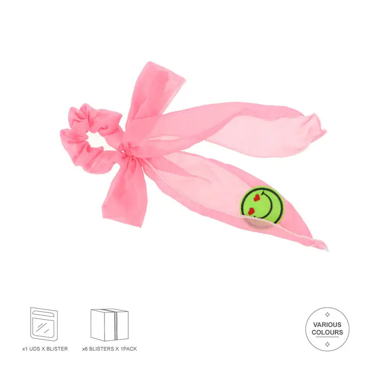 Coletero arrugado con lazo y parche. Colores fluor