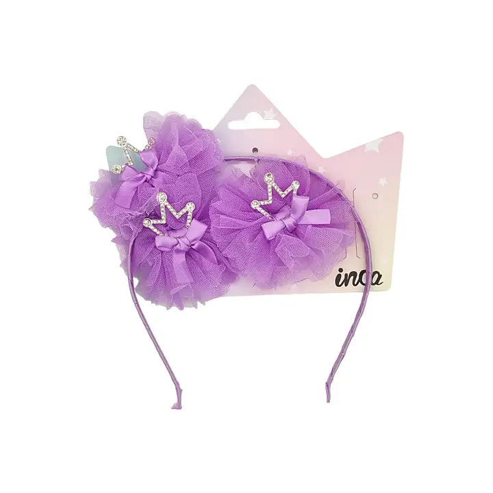 Set diadema y cocodrilos con tul y corona