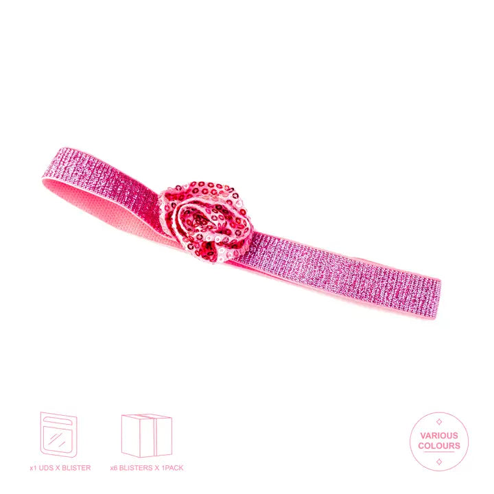 Cinta elástica con rosa de lentejuelas