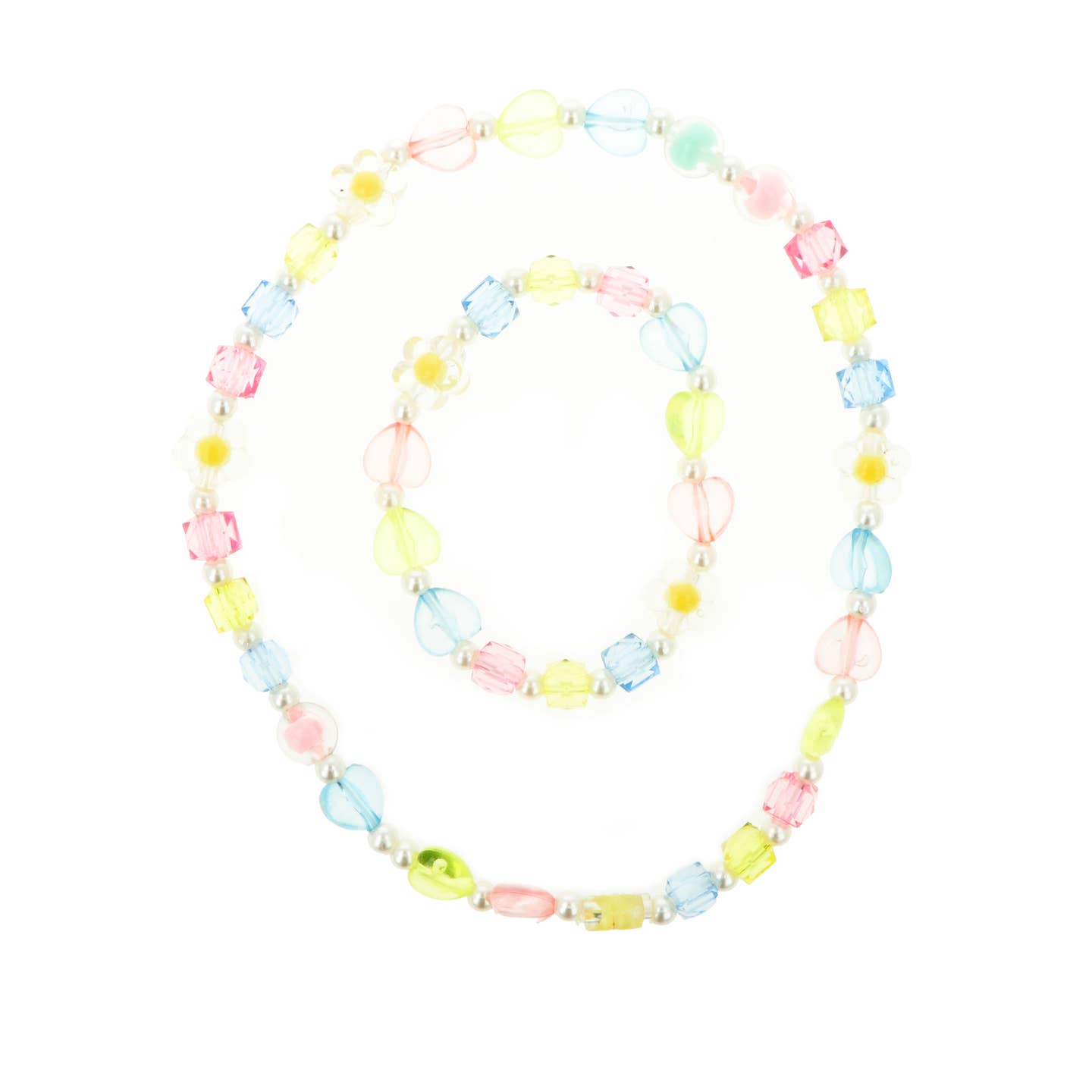 Set collar y pulsera elásticos, corazones y flores