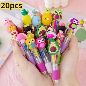 20 bolígrafos retráctiles Kawaii, cuerpo redondo ergonómico, punta media, material de PVC, estructura de bolígrafo, diseños bonitos surtidos para material escolar y de oficina.