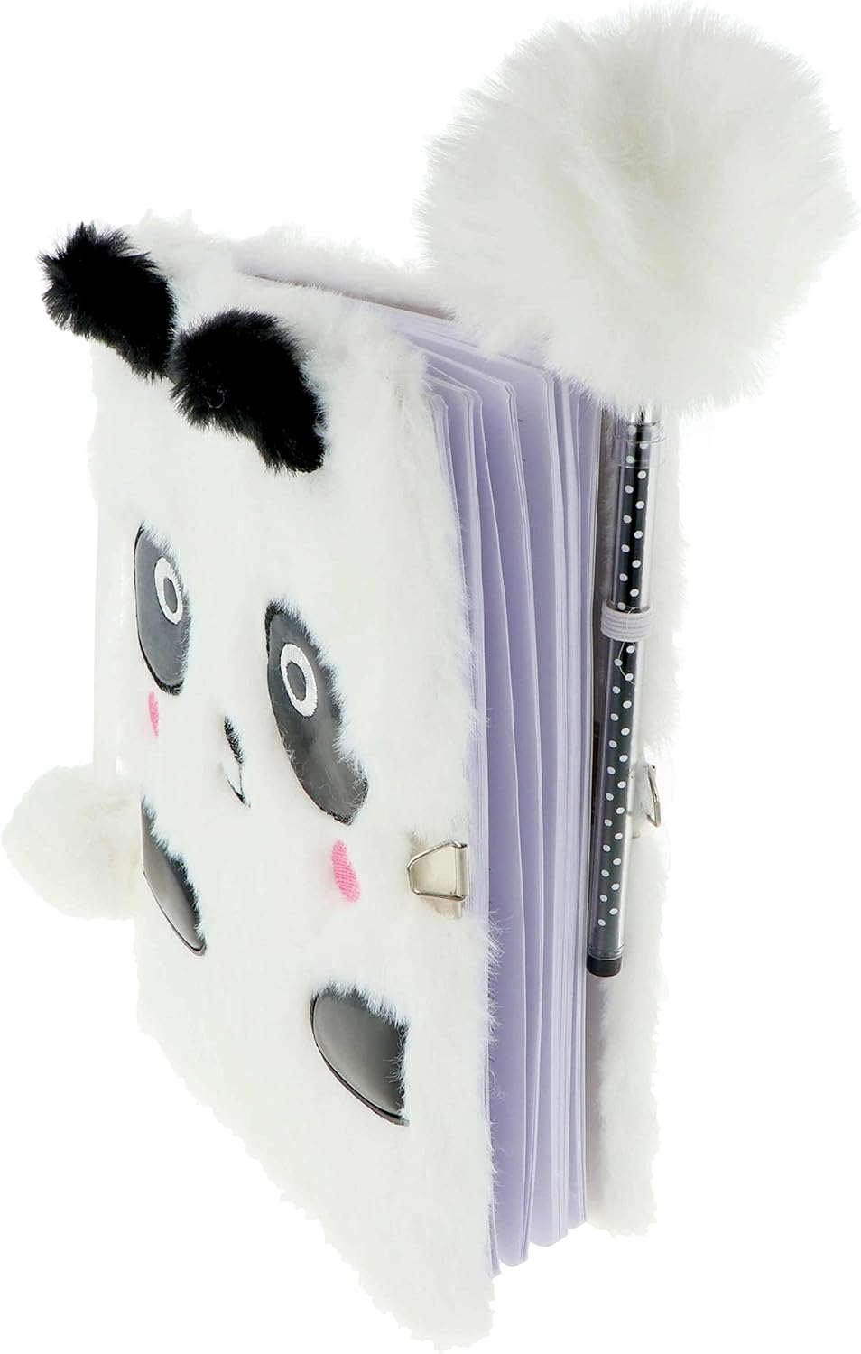 Diario Secreto con Candado - Diseño Panda Blanco con Pelo Suave + Bolígrafo con Pompón