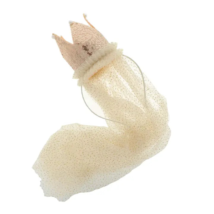 Diadema con velo de tul y corona