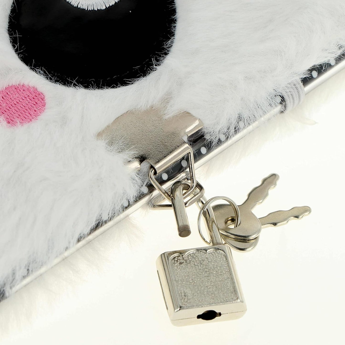 Diario Secreto con Candado - Diseño Panda Blanco con Pelo Suave + Bolígrafo con Pompón