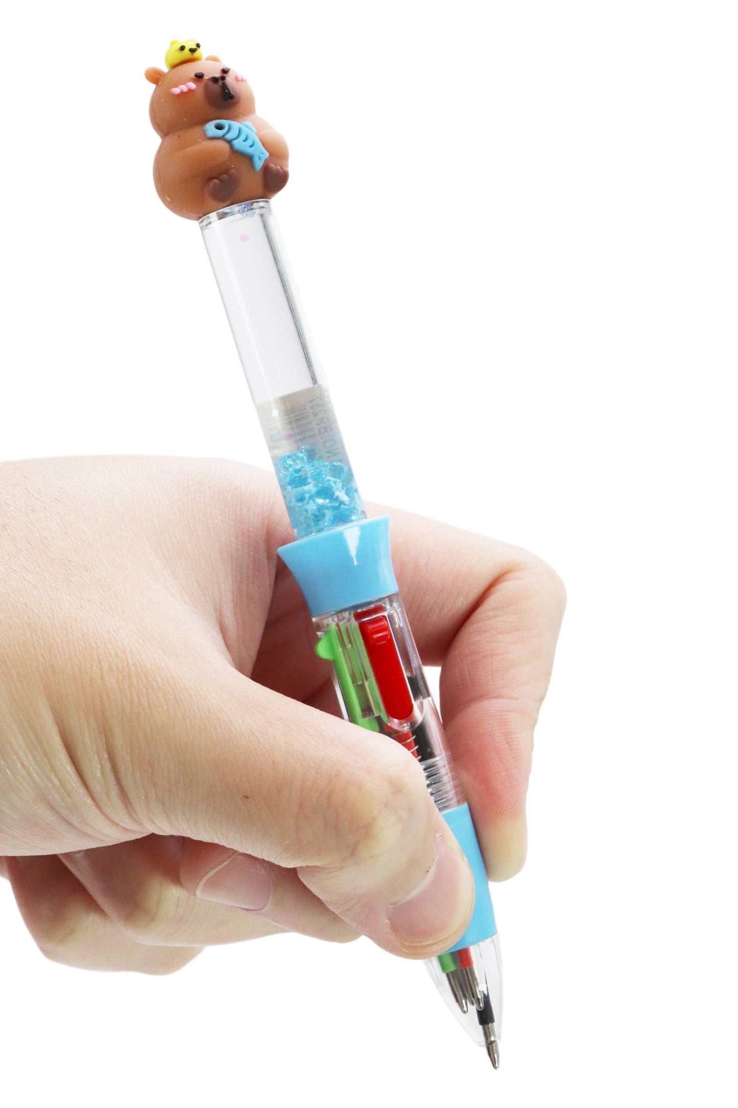 Bolígrafo de 4 colores con cuentas de capibara y líquido - 36 uds