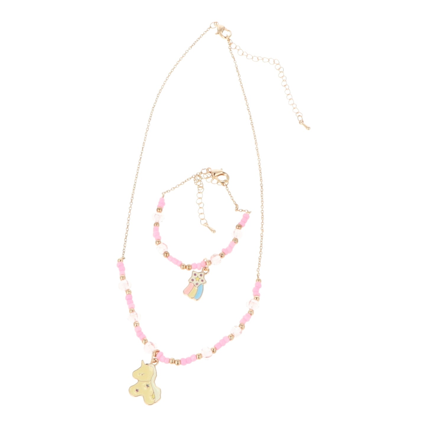 Set de collar y pulsera de cadena dorada con bolitas