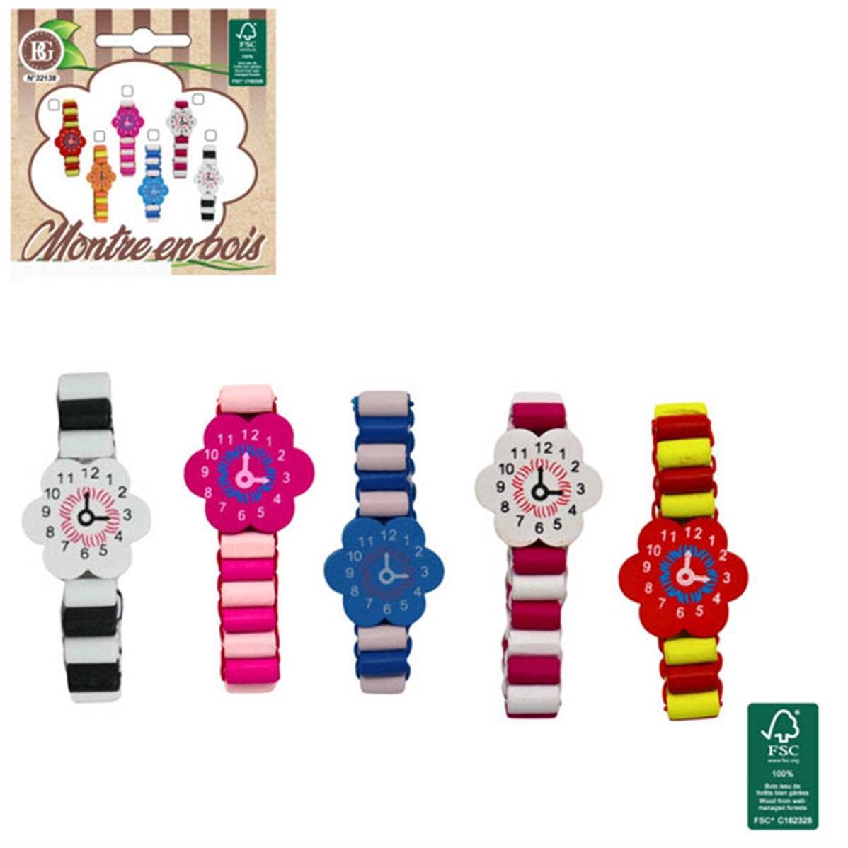 Reloj de madera de 7 cm y 6 surtidos