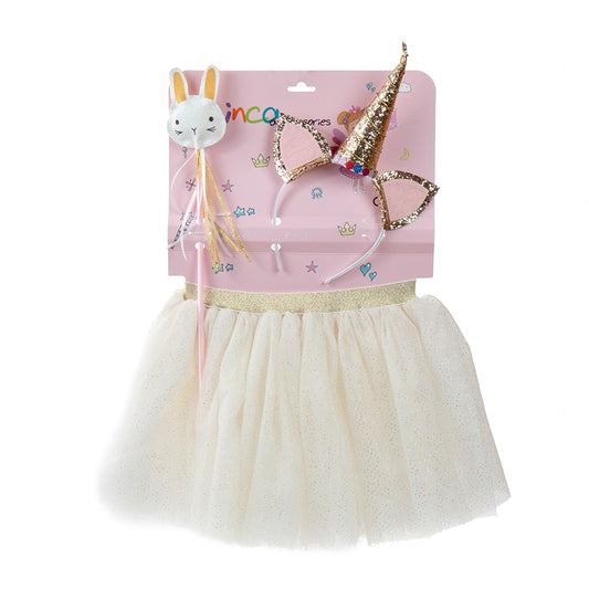Set de tutú con varita conejito y diadema cuerno unicornio