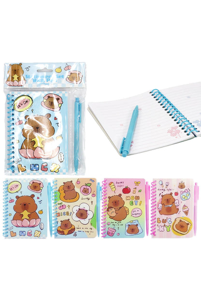 Cuaderno de espiral de 50 páginas con bolígrafo de capibara