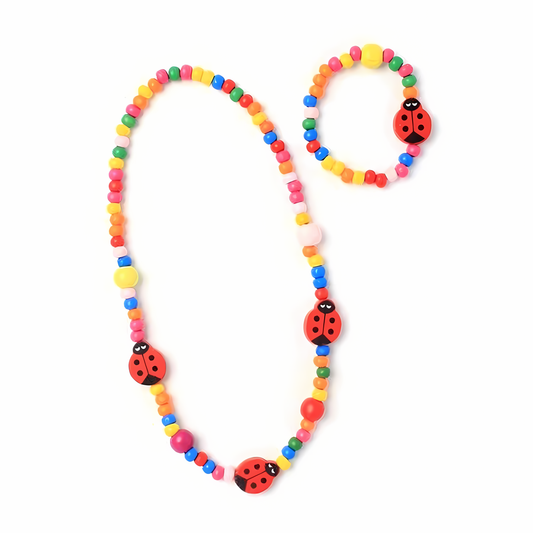 Set Infantil de Collar y Pulsera de Madera - Mariquitas