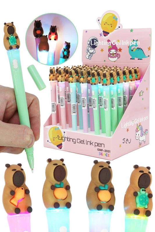 Colección de bolígrafos con luz LED de figuras de capibara - 36 uds