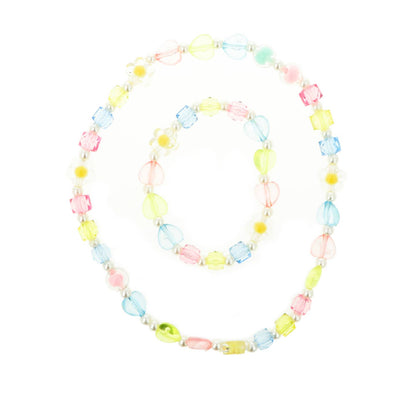 Set collar y pulsera elásticos, corazones y flores