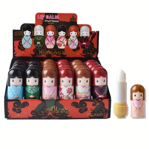 24 piezas Conjunto de bálsamo labial en forma de muñeca a base de esqualano vegetal, hidratante doble labio con fórmula 2.4Gx24 para belleza y cuidado personal