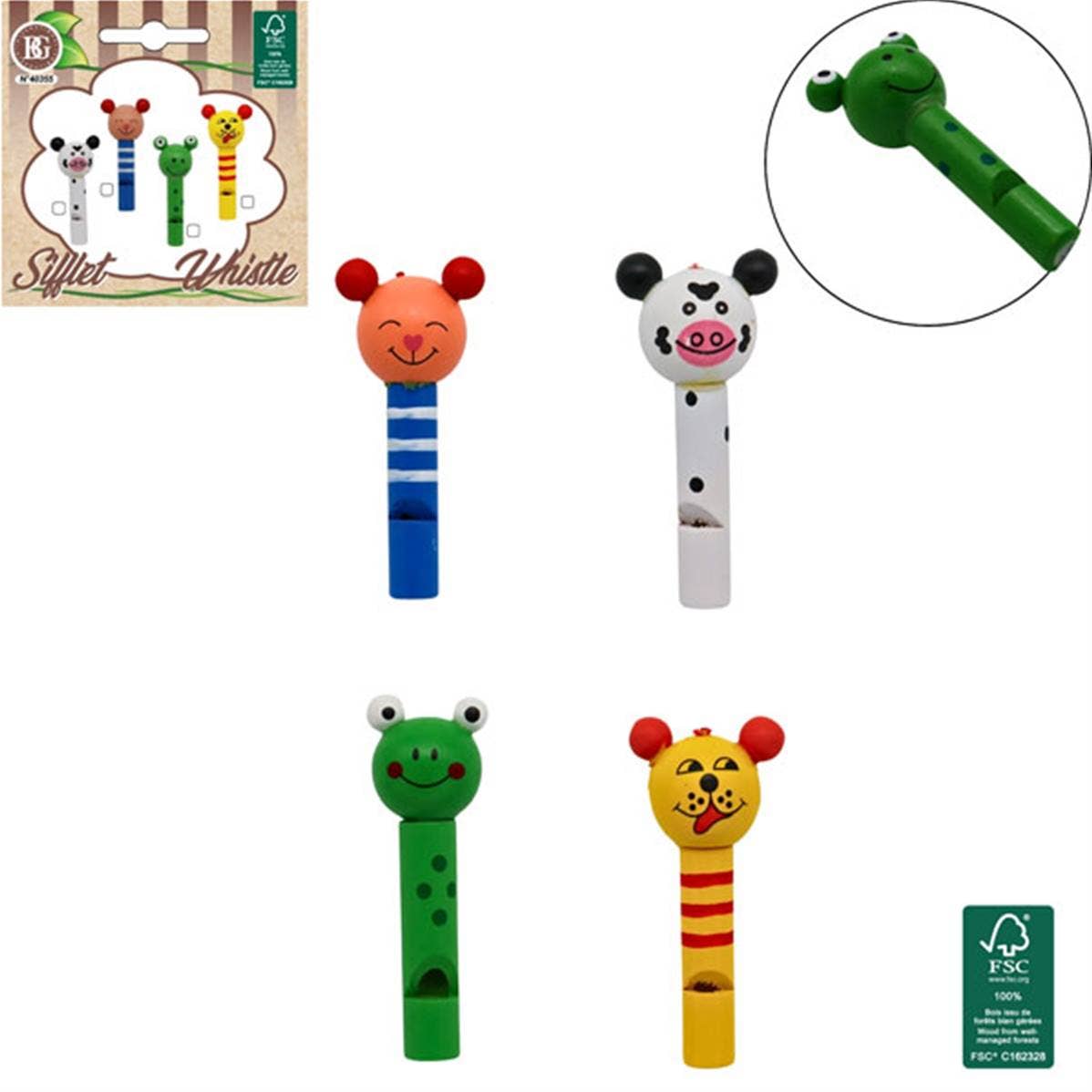 Silbato Animal De Madera 7 Cm 4 Modelos Surtidos