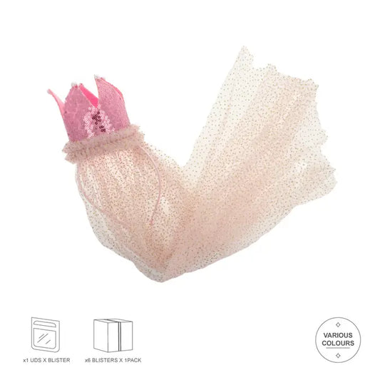 Diadema con velo de tul y corona