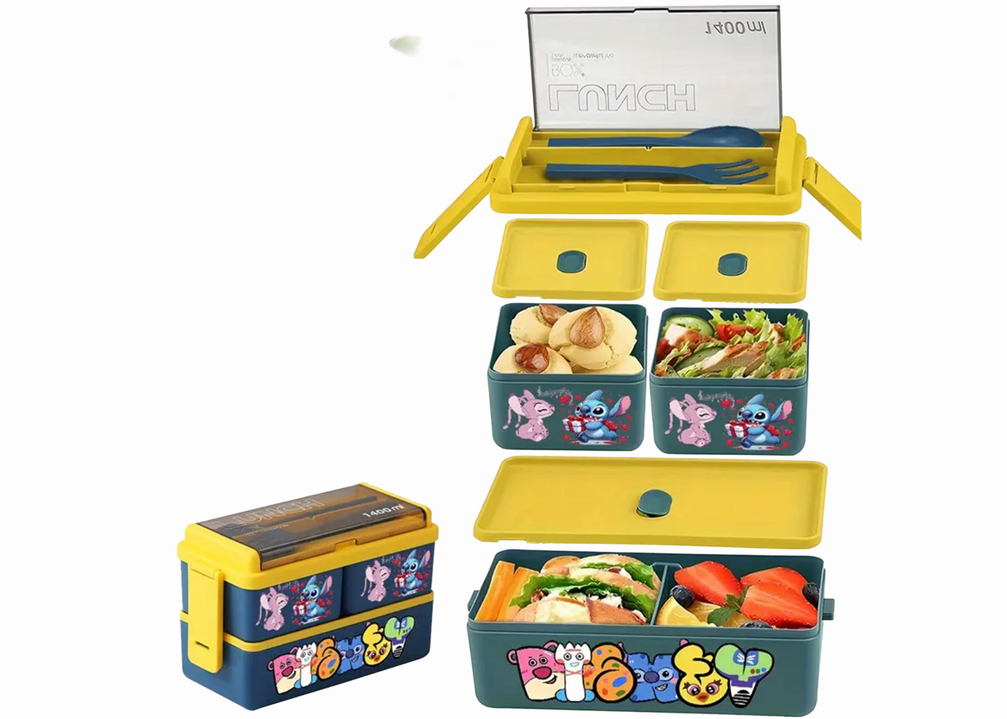 Fiambrera con tuppers y cubiertos STITCH