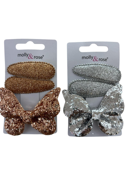 PACK COCODRILO MARIPOSA PURPURINA Y 2 CLIPS RECUBIERTOS