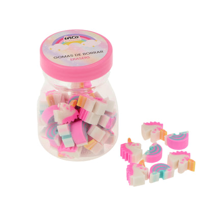 Set de 40 mini gomas de borrar en botecito de plástico
