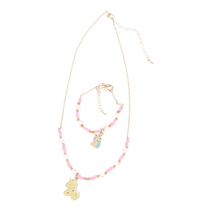 Set de collar y pulsera de cadena dorada con bolitas