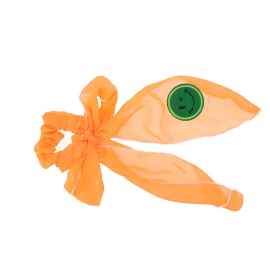 Coletero arrugado con lazo y parche. Colores fluor