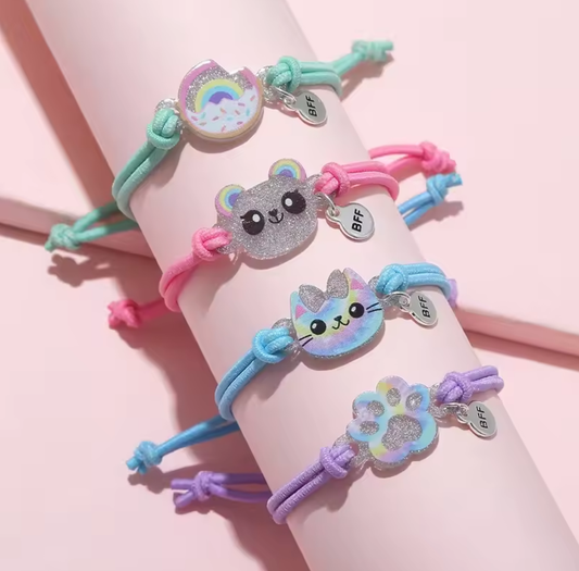 Pulseras elásticas ajustables de gato y panda. Pack de 2