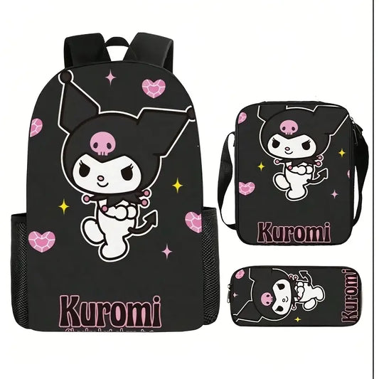 Set Mochila + Estuche + Bolsito Almuerzo Kuromi